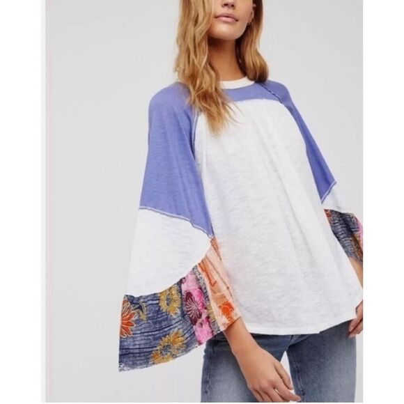We The Free Free People Friday Fever Patch Work Detail Bell Sleeves Top size S - Picture 1 of 16